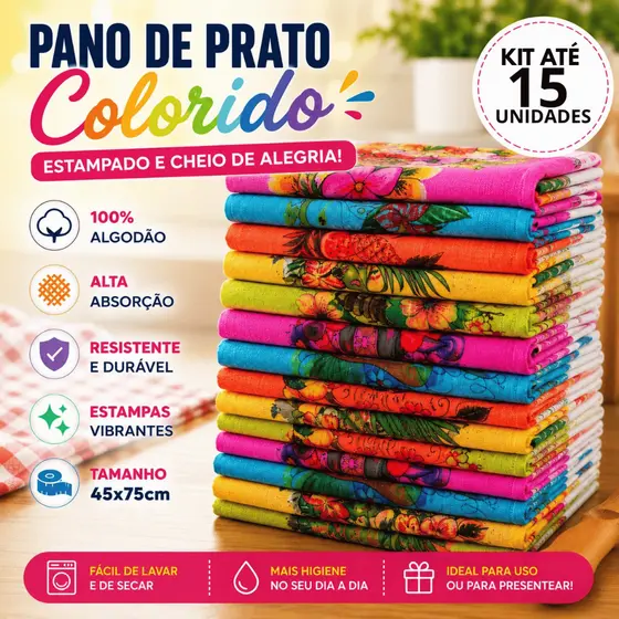 Kit Pano De Prato Colorido  45x75 Estampado - Atacado Premium