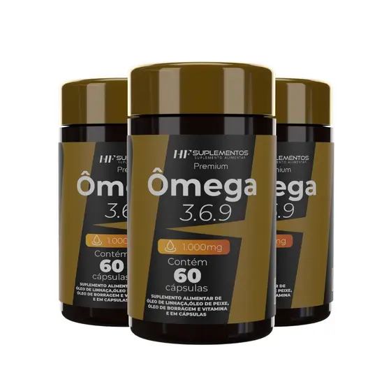 Omega 3 1450mg HF Suplementos 60 Caps Óleo de Peixe Puro EPA DHA Concentrado Coração e Saúde Vida