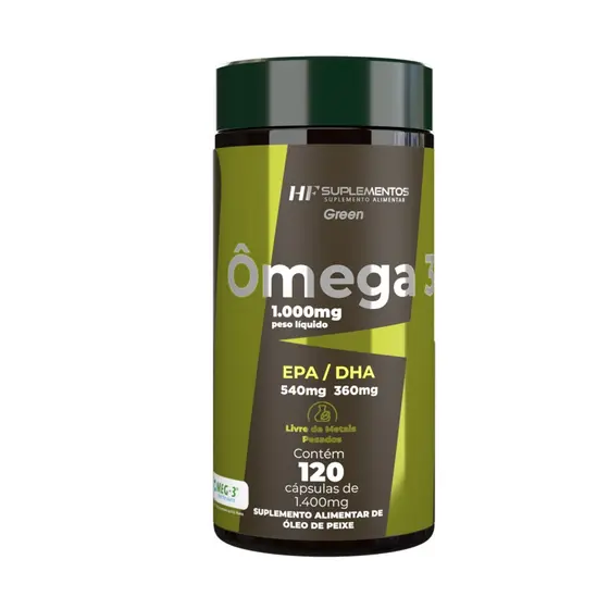 Omega 3 1000mg HF Suplementos 120 Caps Óleo de Peixe Puro EPA DHA Concentrado Coração e Saúde Vida