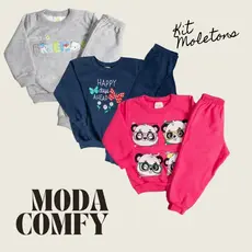 Kit 3 Conjuntos Sortidos Moletom Inverno Menina Peluciado 6 Peças
