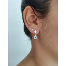 Brinco Prata 925 Legítima - Chapinha Lisa com Olho Grego Pendurado