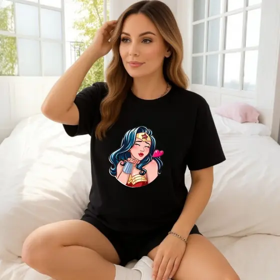 blusinha feminina mulher maravilha em algodao modelo soltinho com excelente qualidade