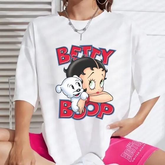 camiseta t-shirts betty boop moda gringa despojada na cor branca com estampa super colorida qualidade premium