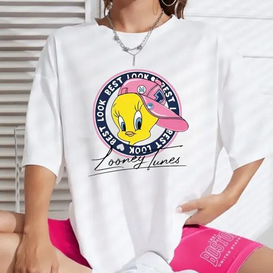 camiseta t-shirts piu piu super moda gringa em gola redonda e modelo soltinho