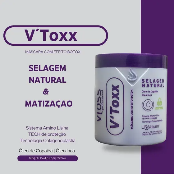 Btx Vloss Matizador Vtoxx Selagem Natural Liss Volume Redutor de Volume e Realinhamento V´tox 1kg