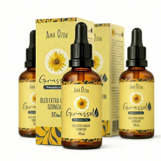 Óleo De Girassol Ozonizado Kit 3 Unidades De 30ml Ozonioterapia Ama Ozon Hidratação e Regeneração