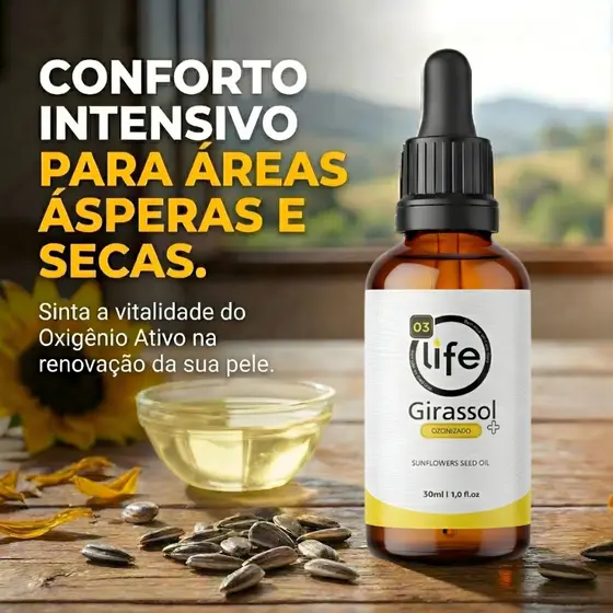 Óleo De Girassol Ozonizado Super Concentrado e Prensado a Frio 30ml Autocuidado Corporal Completo