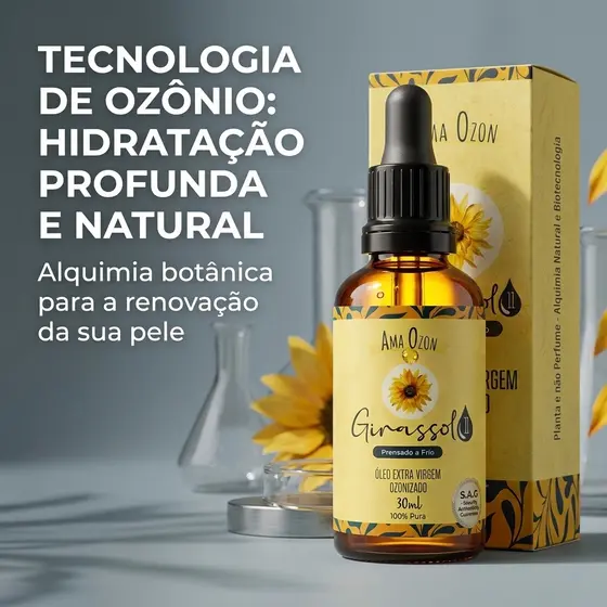 Óleo Ozonizado de Girassol Super Concentrado Ozônio Ativo Trata Diversos Problemas da Pele 30ml