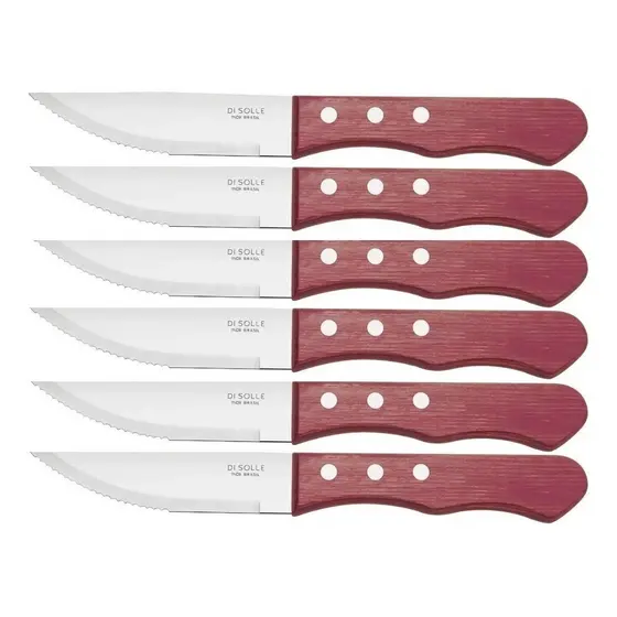 kit Faca Inox Cabo Madeira Tipo Outback Churrascaria 24,5 Cm