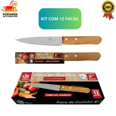 Faca de Cozinha Cabo de Madeira Kit 12 unidades