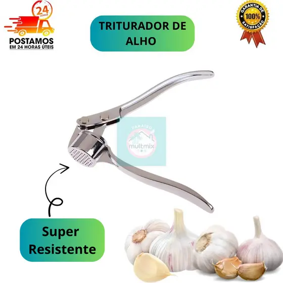 Espremedor de Alho Inox Premium Triturador Manual Resistente Fácil de Limpar