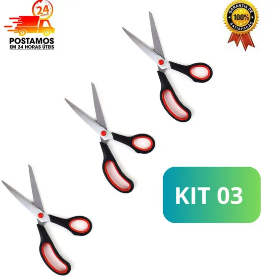 KIT 03 Tesoura Multiuso Basic 7'' Original Line Aço Inox 19,5cm Inoxidavel