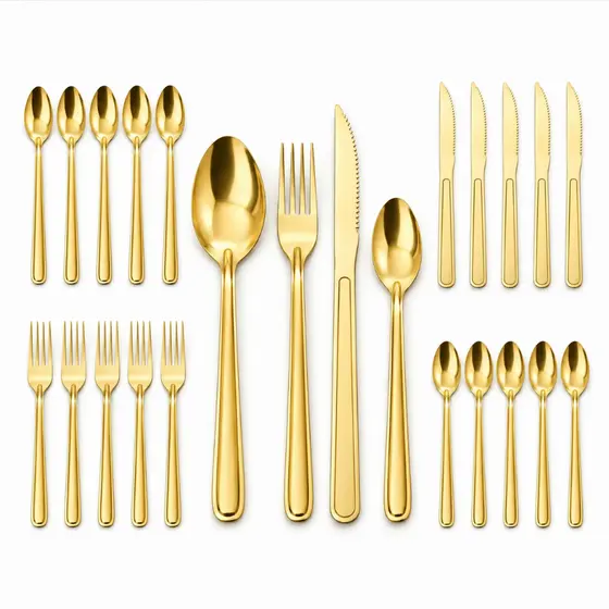 Jogo de Talheres Dourado 24 Peças Aço Inox Faqueiro Mesa Posta Luxo