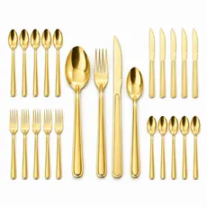 Jogo de Talheres Dourado 24 Peças Aço Inox Faqueiro Mesa Posta Luxo