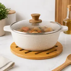 Descanso de Panela Bambu 17cm - Protetor de Mesa Antitérmico Resistente ao Calor - Design Vazado Antiderrapante
