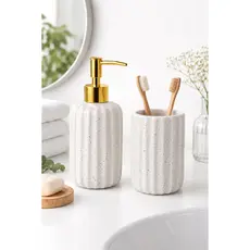 Kit Saboneteira Para Banheiro Porta Escova Para Sabonete Liquido De Cerâmica Luxo Hubi Happiness