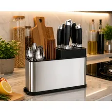 Porta Talheres Inox Organizador Facas Escorredor Louça Cozinha com Bandeja de Drenagem