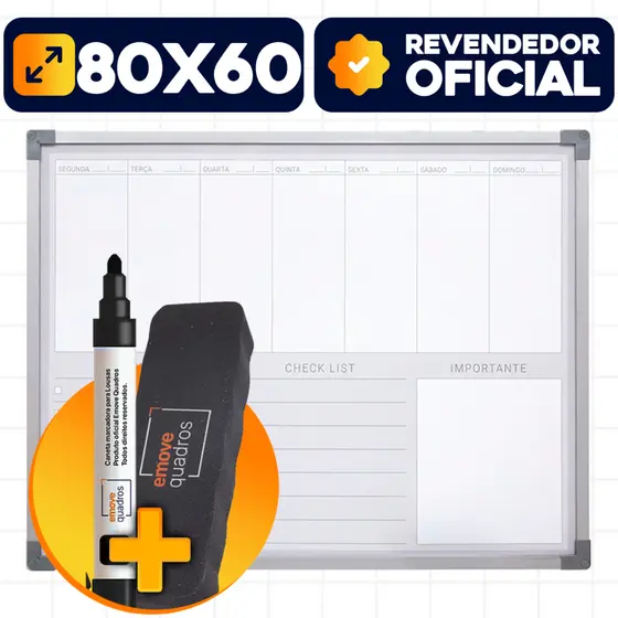Quadro Planejamento Semanal Parede Planejador Office Escritório Metas 2026 Lousa + Caneta + Apagador