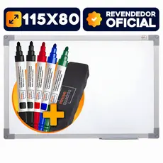 Quadro Branco 120x90cm Lousa Branca Escolar Lisa Moldura Soft Alumínio  + 5 Caneta Apagador