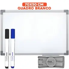 Lousa Branca Quadro Branco 70x50cm Soft Alumínio Lisa + 2 Canetas Marcadores + Apagador Escolar