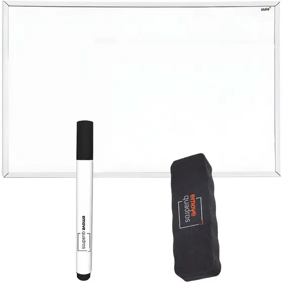 Quadro Branco Magnetico 60x40cm Lousa Moldura MDF Fit Escolar Escritorio Stalo com Caneta Apagador
