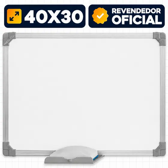 Quadro Branco Magnetico 40x30cm Lousa Aluminio Caneta Apagador Ima Escola Escritorio Recados Stalo