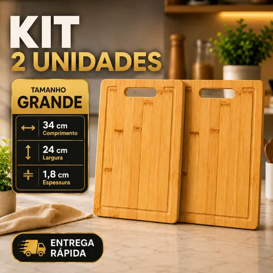 Tábua de Carne Gourmet Bambu Premium com Alça Ideal para Corte Churrasco e Cozinha 34x24cm