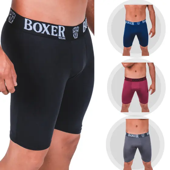 Kit C/3 Boxer CICLISTA Microfibra Long Leg Cuecas Box Conforto Elastico Reforcado Perfeita Esportes