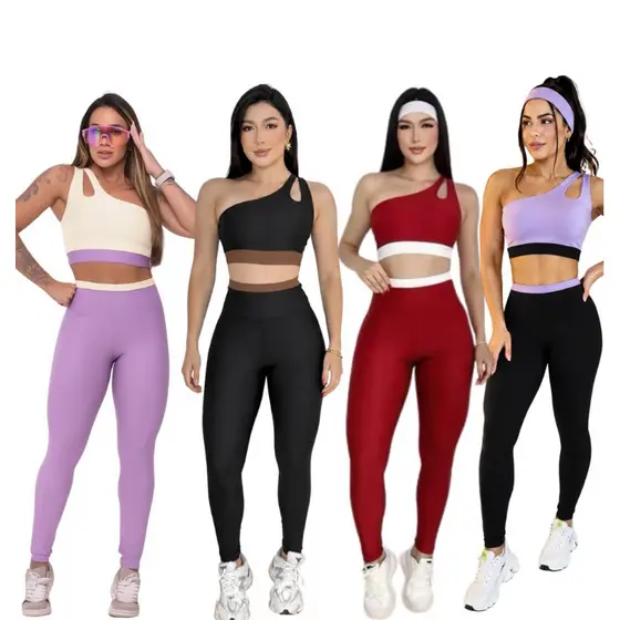 Conjunto Academia Calça e Top Bicolor Fitness Academia Feminina Suplex Premium Zero Transparência