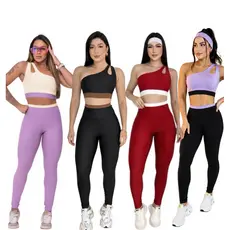 Conjunto Academia Calça e Top Bicolor Fitness Academia Feminina Suplex Premium Zero Transparência