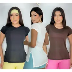 Kit 3 Blusas Academia Dry Fit Feminina Fitness Tapa Bumbum Longline Regata Tule Camiseta