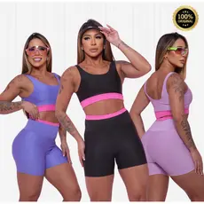 Conjunto Fitness Short Roupa de Academia Feminina Zero Transparência Suplex Premium
