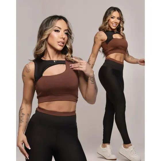 Conjunto Academia Top Fitness e Legging Cintura Alta Zero Transparência Suplex