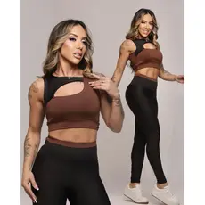 Conjunto Academia Top Fitness e Legging Cintura Alta Zero Transparência Suplex