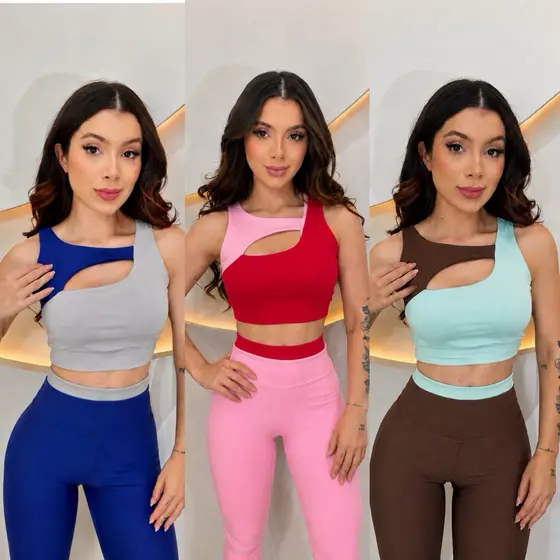 Conjunto Fitness Feminino Bicolor Academia Suplex Premium Cós Alto Zero Transparência