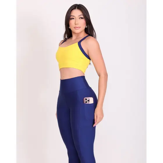Conjunto Fitness Academia Corrida Calça Com Bolso Feminino Zero Transparência