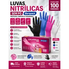 Luva Nitrílica sem pó nitrilo preta/rosa/azul antialérgica descartáveis P, M , G, GG com certificado