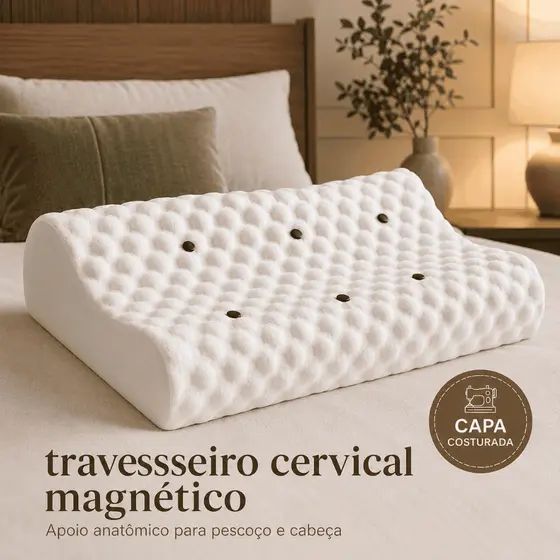 Travesseiro Cervical Ortopédico Magnético Anatômico Espuma Para Pescoço Com Capa Costurada