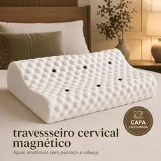 Travesseiro Cervical Ortopédico Magnético Anatômico Espuma Para Pescoço Com Capa Costurada