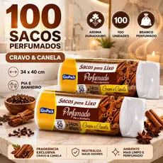 Sacos De Lixo Perfumados Cravo E Canela 100 Unidades 34x40 Pia Banheiro