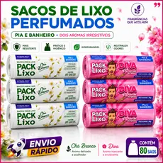 Kit Sacos de Lixo Perfumados para Pia e Banheiro – Chá Branco e Diva