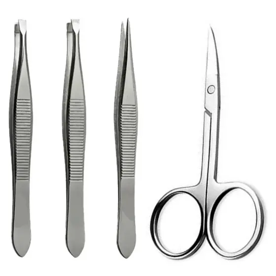 Kit 3 Pinças Profissional (Reta + Chanfrada + Ponta Agulha) Tesoura Tesourinha Sobrancelhas