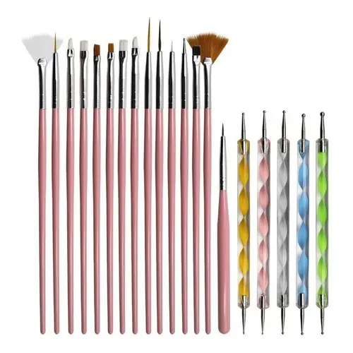 Kit 15 Pincéis + 10 Boleadores Em 5 Pincéis Manicure Desenho