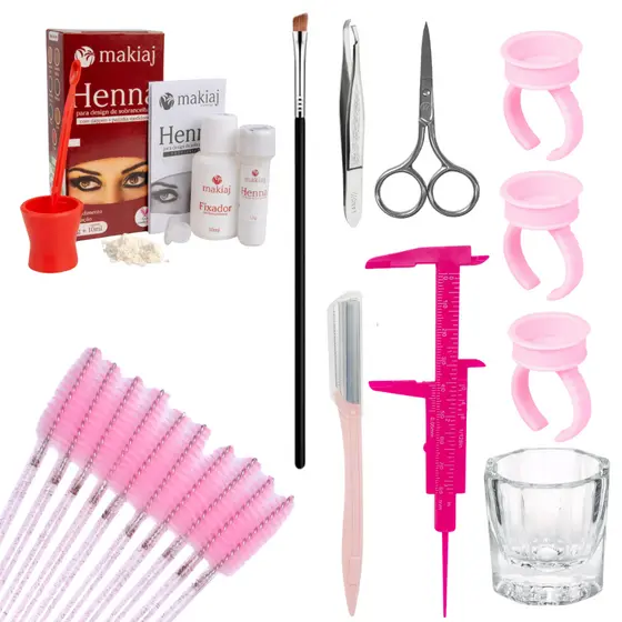 Kit Design para Sobrancelhas Henna Makiaj Hipoalergênica Paquimêtro Navalha Completo