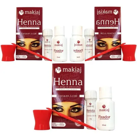 Kit 3 Henna Makiaj Castanho Claro Médio Escuro Sobrancelhas Alto Rendimento E Fixação - Original