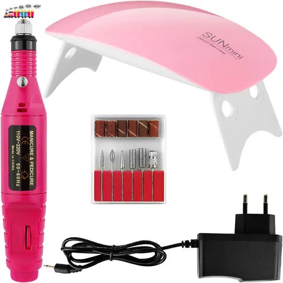 Kit Manicure Cabine Estufa de Unha Sun Mini + Lixadeira Eletrica Caneta Manual Para Unhas Pedicure