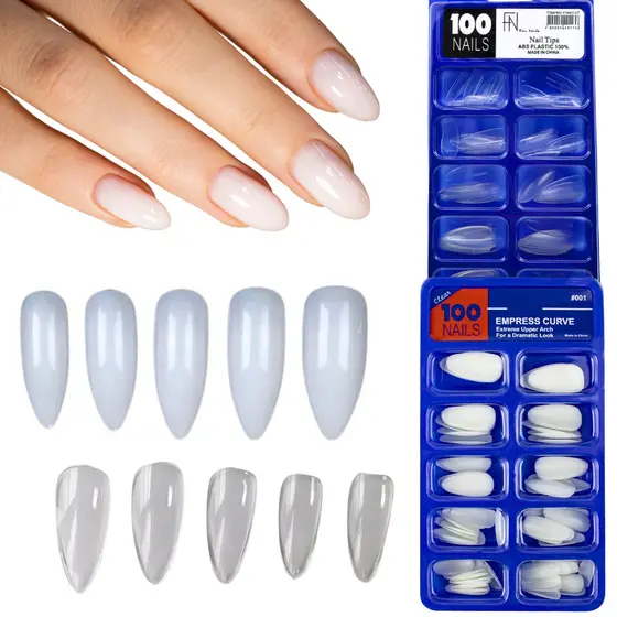Kit 100 Unhas Postiça Almond Amendoada Realista Transparente Leitosa