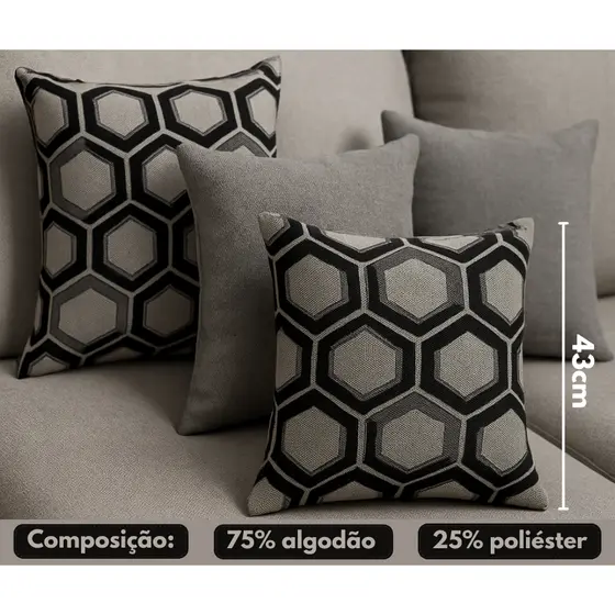 4 Capas Para Almofadas 43 x 43cm Com Zíper Invisível Cores Variadas Sala/Sofá