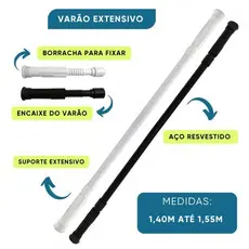 Varão Extensivo Ajustável 1,40m Até 1,55m para Cortina de Box Banheiro Suporte Extensor Branco/Preto