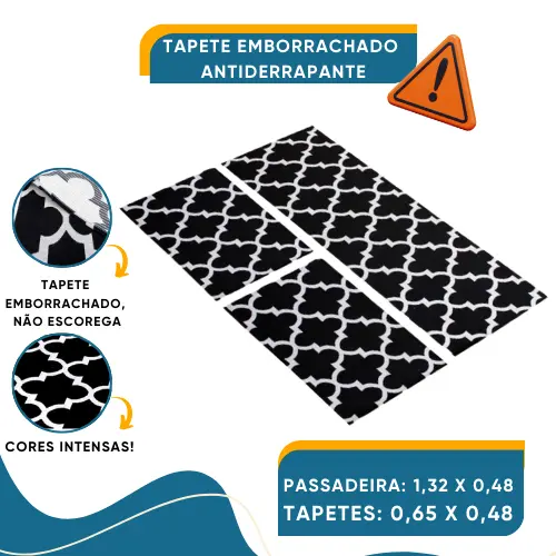Jogo De Tapete Para cozinha Antiderrapante 3 Pçs 1 Passadeira e 2 Tapetes